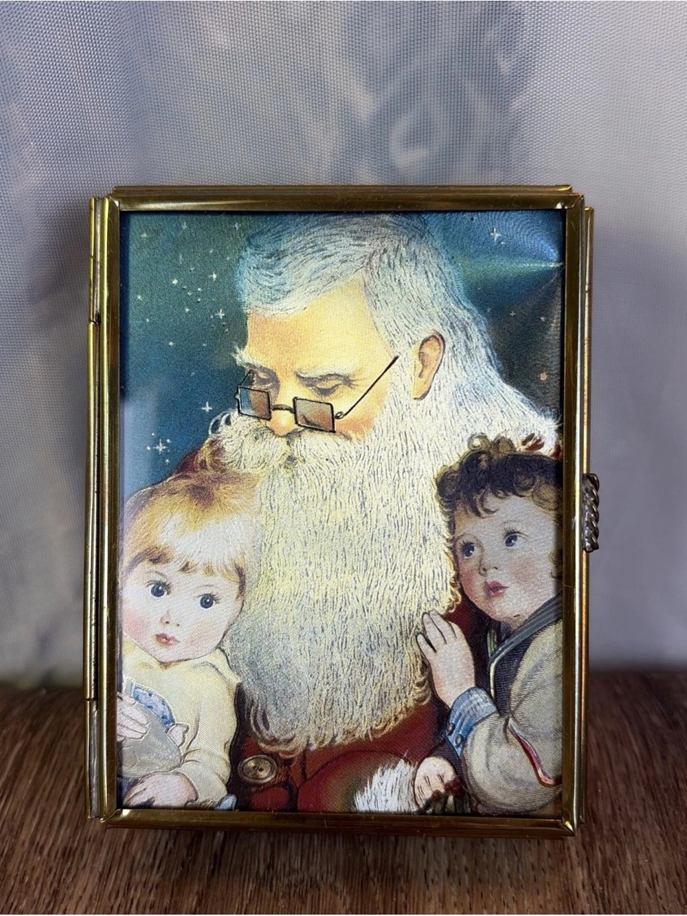Via Vermont Trinket Jewelry Box Thomas Cathey Santa Boy & Girl Handcrafted 1993